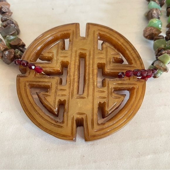 Brown Nephrite Jade Ornate Carved 2.25" Pendant Adjustable Statement Necklace - Picture 4 of 16